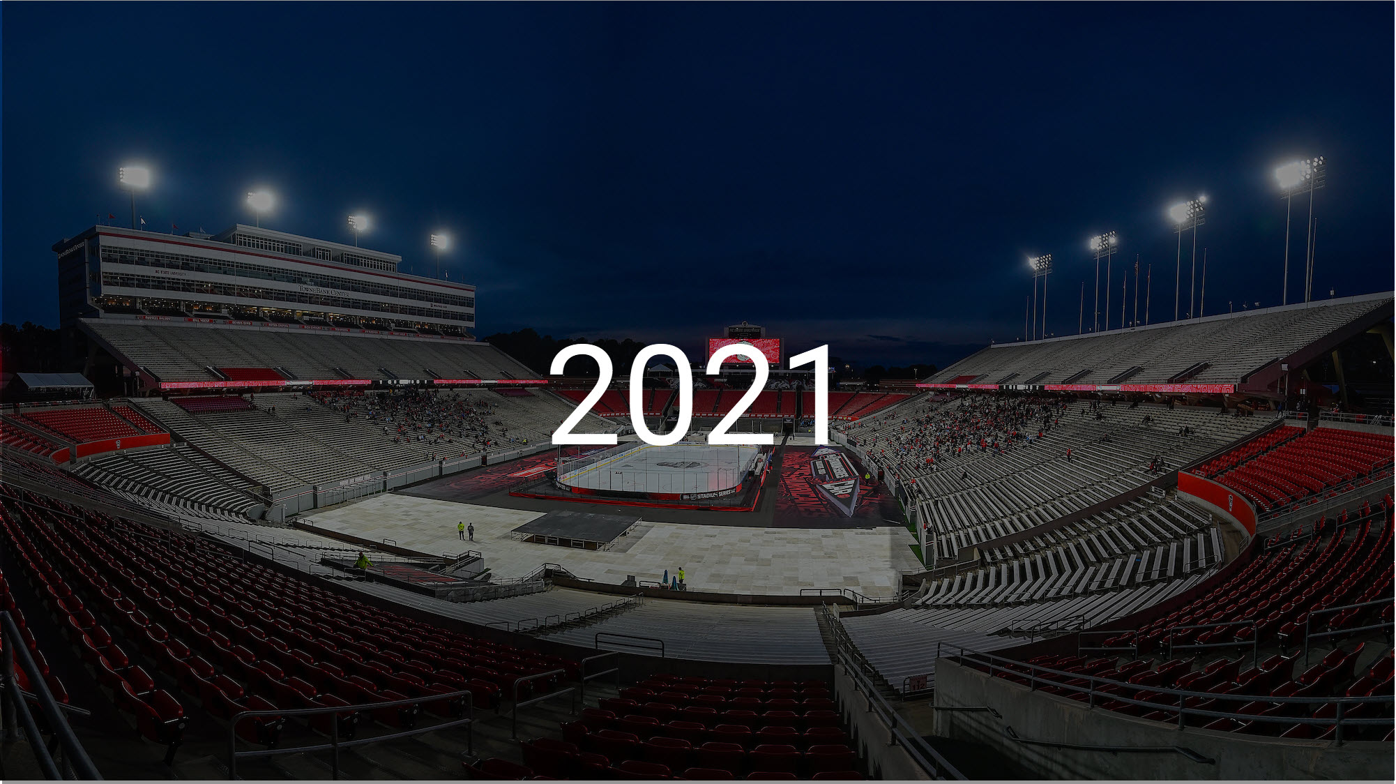 An overall of Carter-Finley Stadium, in its Stadium Series configuration. The NC State Icepack hockey team took on the UNC Tarheel team Monday evening after the Hurricanes played the Capitals over the weekend. Photo by Marc Hall
